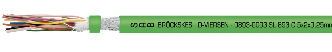 Marking example: SAB BRÖCKSKES · D-VIERSEN · 0893-0003 SL 893 C 5x2x0,25mm²+2x0,50 mm² DESINA cULus AWM Style 20233 I/II A/B 80°C 300V FT1 FT2 CE