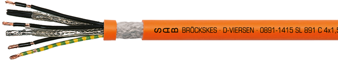 Marking example: SAB BRÖCKSKES · D-VIERSEN · 0891-1415 SL 891 C 4x1,5mm²+(2x1,5mm²) cULus AWM Style 21223 I/II A/B 80°C 1000V FT1 FT2 E172204 CE