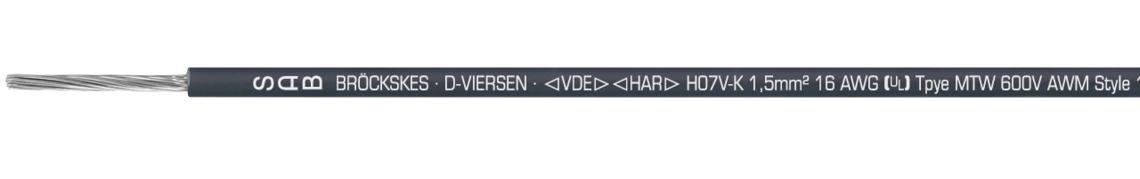 Marking for H07V-K/MTW/TEW 31670182: SAB BRÖCKSKES · D-VIERSEN · <VDE> <HAR> H07V-K 1,5mm² 16 AWG (UL) Type MTW 600V AWM Style 1015/10519 105°C 600V VW-1  CSA Type TEW 105°C 600V FT1 CE