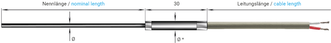 Mineral insulated resistance thermometer with PVC data cable LiYY Mineral insulated resistance thermometer with PVC data cable LiYY