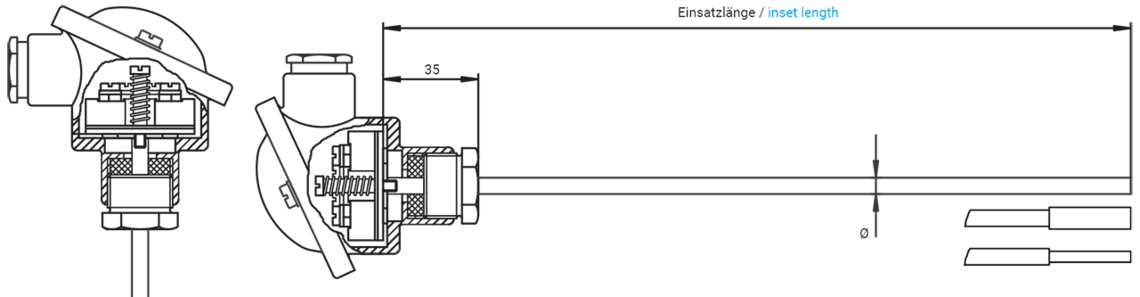 Thermometer without additional protecting tube form MK