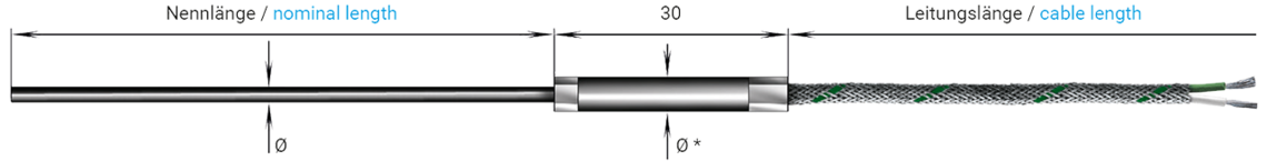 Mineral insulated thermocouple with PFA connection cable Th 22 LTV